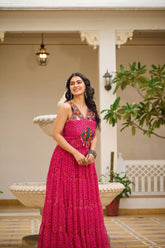 Navratri Special Pink Color  Bandhani Print Gown with Gamathi & Real Mirror Work